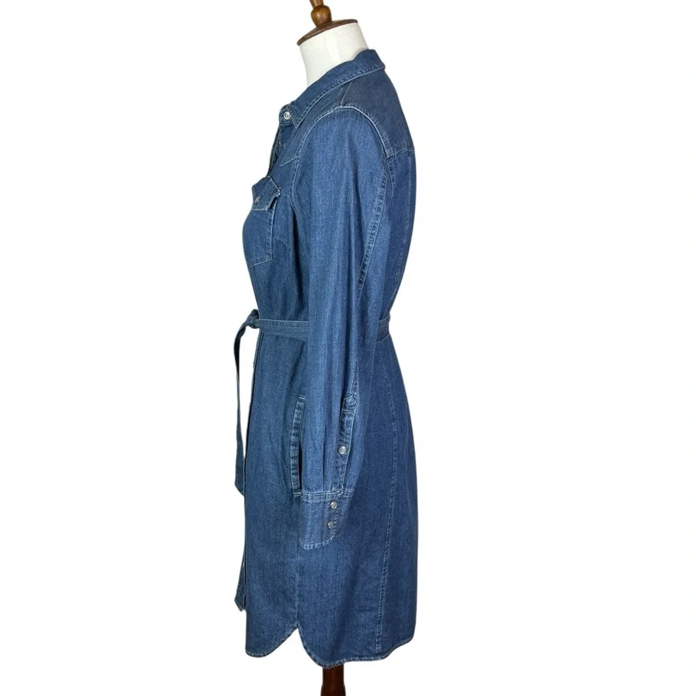 J.Crew Denim Shirt Dress Belted Western Snap Front Cotton Size 4 Style #M0535